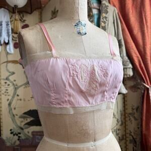Antique 1920s Silk Bandeau Bra with Bow Detail